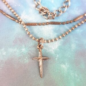 🔥PREMIER DESIGNS Silver Double Strand Cross Necklace 11" Long